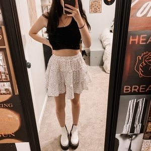 spotted mini skirt